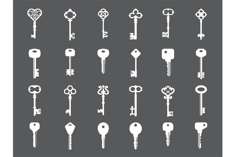 key-collection-retro-and-modern-house-key-silhouettes-vector-template