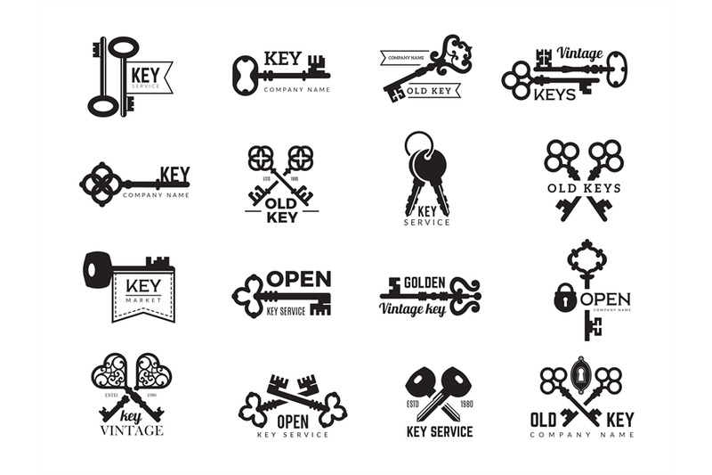 keys-logotype-real-estate-badges-door-and-gate-access-symbols-silhoue
