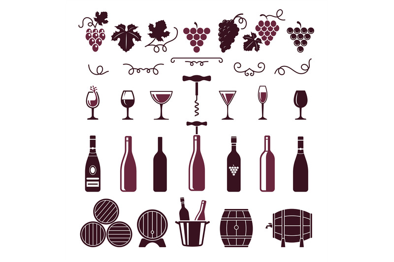 wine-symbols-grape-leaves-vine-tendrils-bottles-barrels-corkscrew-vec