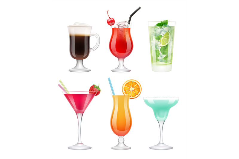 alcoholic-cocktails-glasses-with-drinks-tropical-fruits-decorated-blu