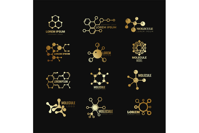 golden-molecular-vector-logotypes-evolution-concept-formula-chemistry