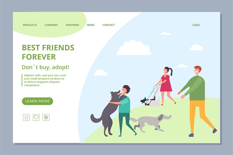 happy-people-with-adopt-dogs-dont-buy-adopt-vector-landing-page-temp