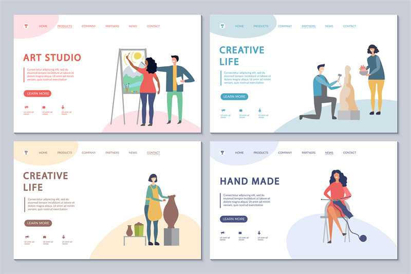 creative-life-landing-page-set-vector-template