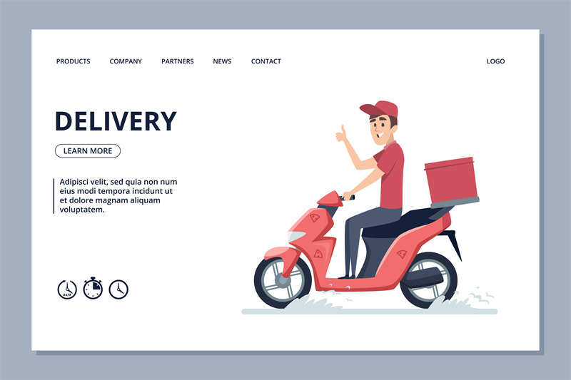 delivery-vector-banner-courier-man-on-scooter-and-parcels