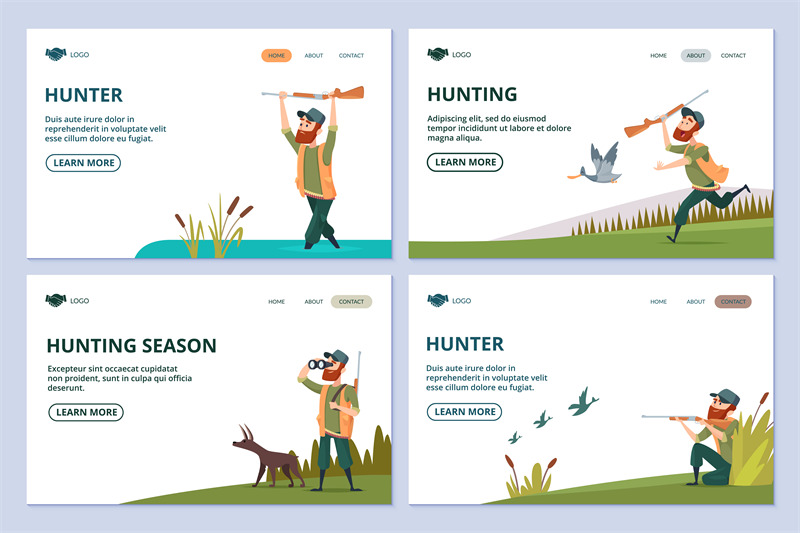 hunting-web-pages-hunter-with-gun-dog-ducks-vector-banners