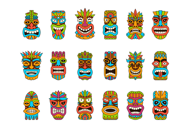 tiki-masks-tribal-hawaii-totem-african-traditional-wooden-symbols-vec