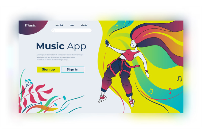 music-landing-page-happy-cartoon-characters-listening-to-music-and-po