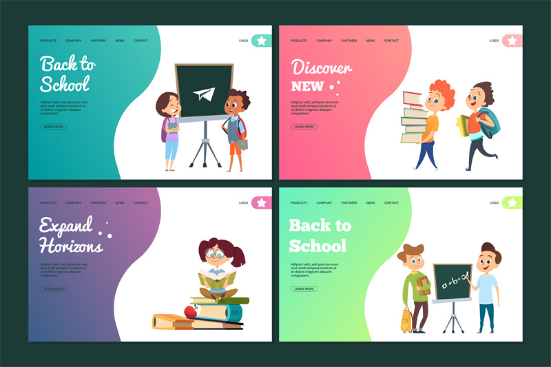 back-to-school-landing-page-set-vector-web-banners-template-with-cart