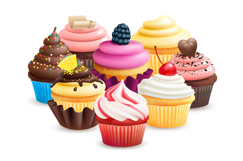 realistic-cupcakes-with-fruits-cream-chocolate-cherry-vector-illust