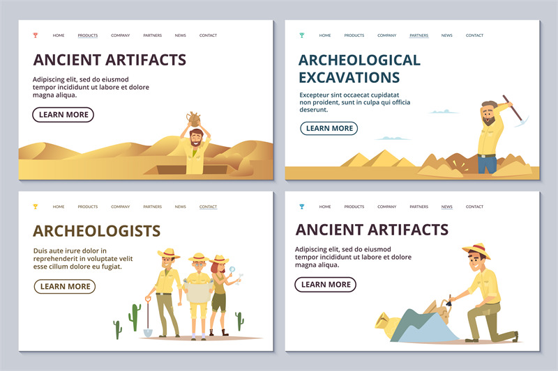 archeologists-landing-page-templates-cartoon-archaeologists-explore-a