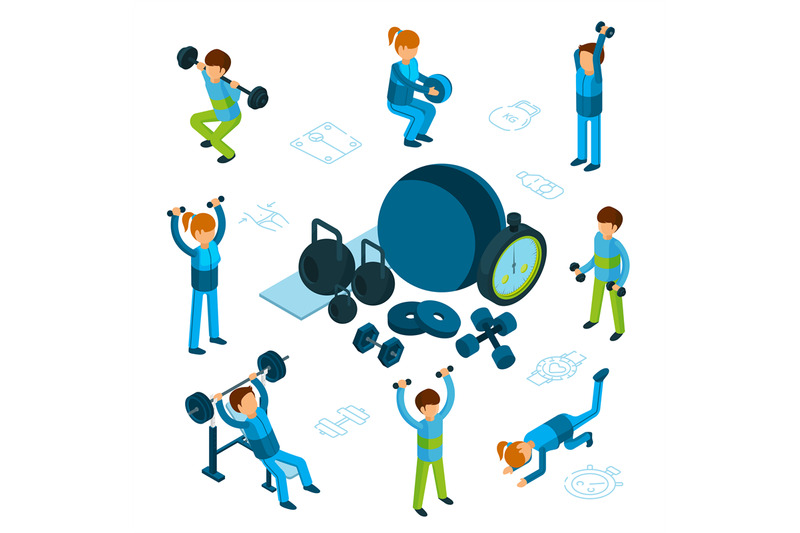 isometric-vector-sport-or-fitness-concept-male-and-female-train-spor