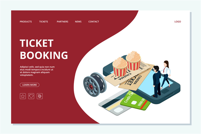 cinema-ticket-booking-web-page-template-vector-isometric-cinema-landi