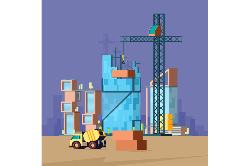 construction-flat-vector-low-poly-buildings-production-house-builder