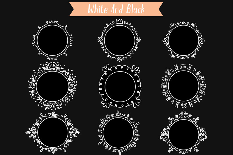 white-circle-doodle-frames-hand-drawn-round-border-wreath