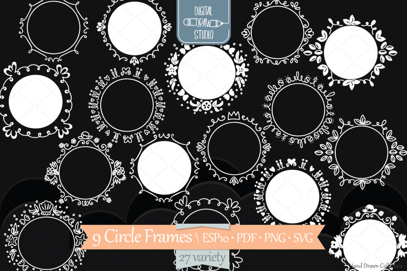 white-circle-doodle-frames-hand-drawn-round-border-wreath