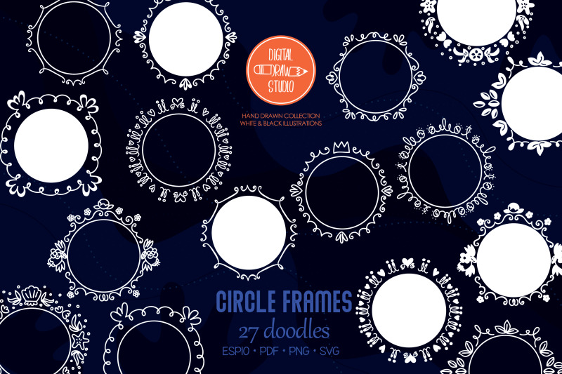 white-circle-doodle-frames-hand-drawn-round-border-wreath
