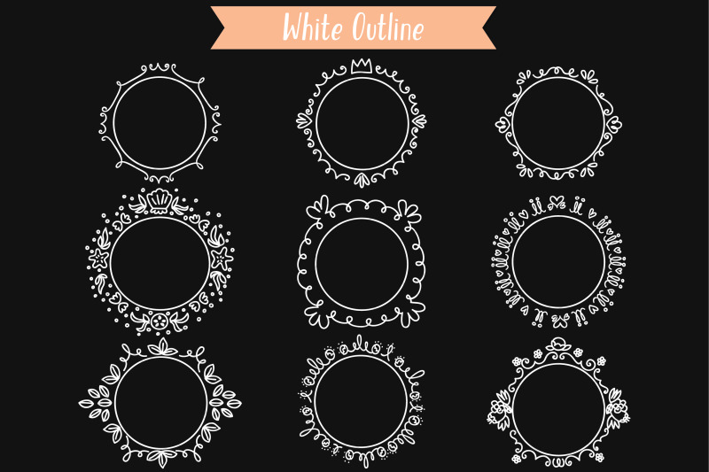 white-circle-doodle-frames-hand-drawn-round-border-wreath