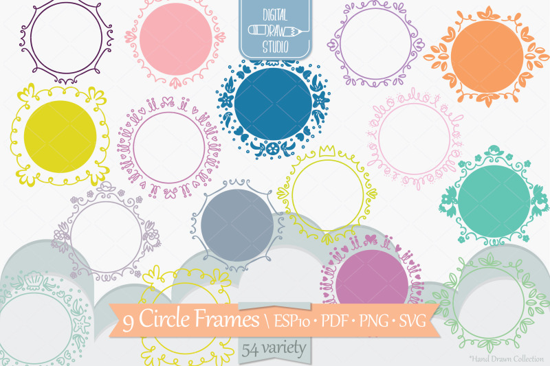 colored-circle-doodle-frames-hand-drawn-round-border-wreath