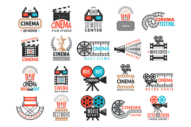 cinema-badges-movie-production-symbols-camera-director-chair-film-tap