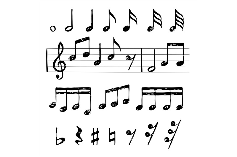 music-notes-black-treble-clef-stave-f-sharp-minor-major-sounds-vector