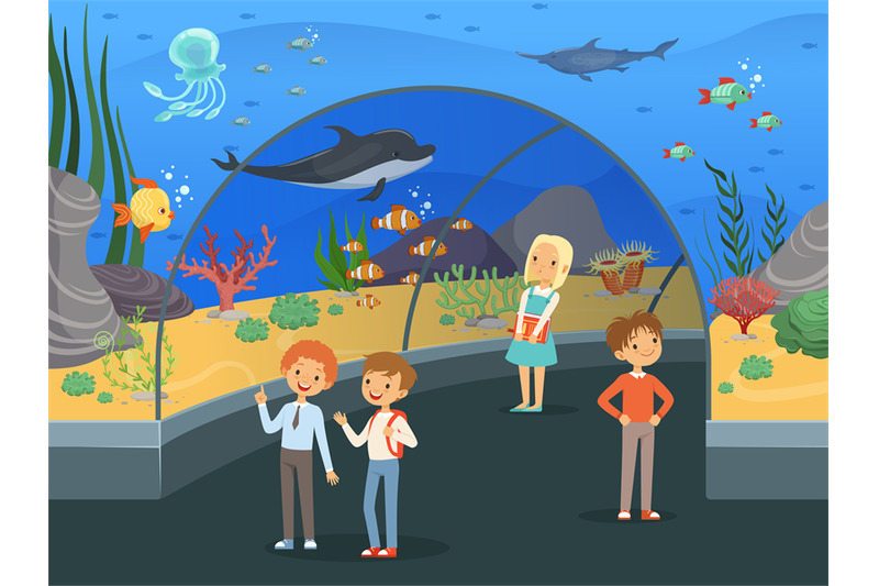 kids-in-aquarium-family-walk-thru-underwater-museum-with-fishes-and-a