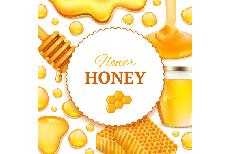 honey-background-realistic-frame-with-honeycomb-and-sticky-golden-hon