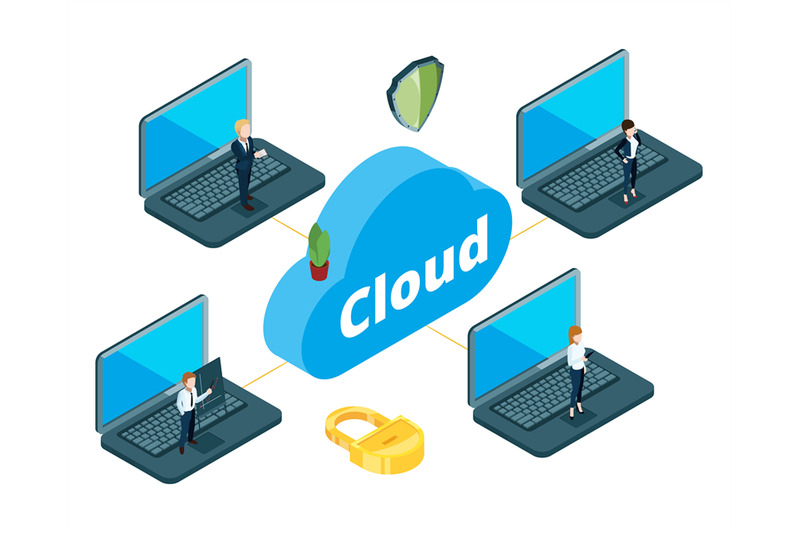 information-transfer-concept-isometric-cloud-storage-vector-business