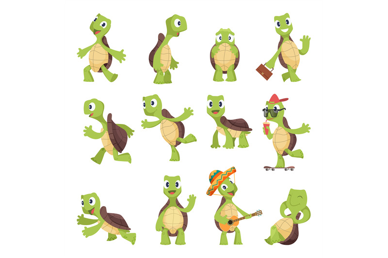 cartoon-turtles-happy-funny-animals-running-tortoise-vector-collectio