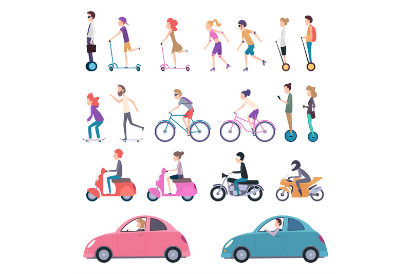 urban-transport-people-riding-city-vehicle-bicycle-driving-electrical