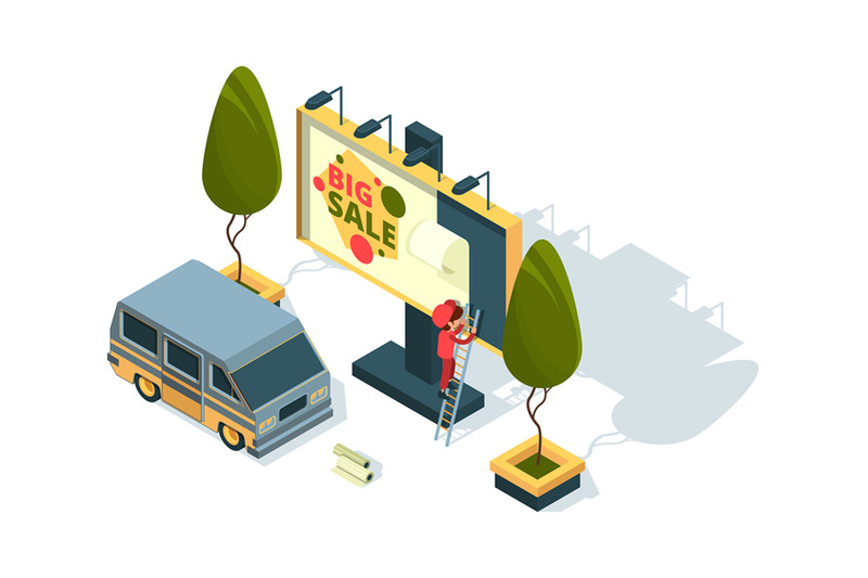 billboard-isometric-advertising-installation-blank-board-and-working