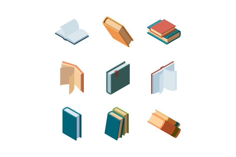 books-isometric-diary-open-and-closed-magazines-and-books-library-col