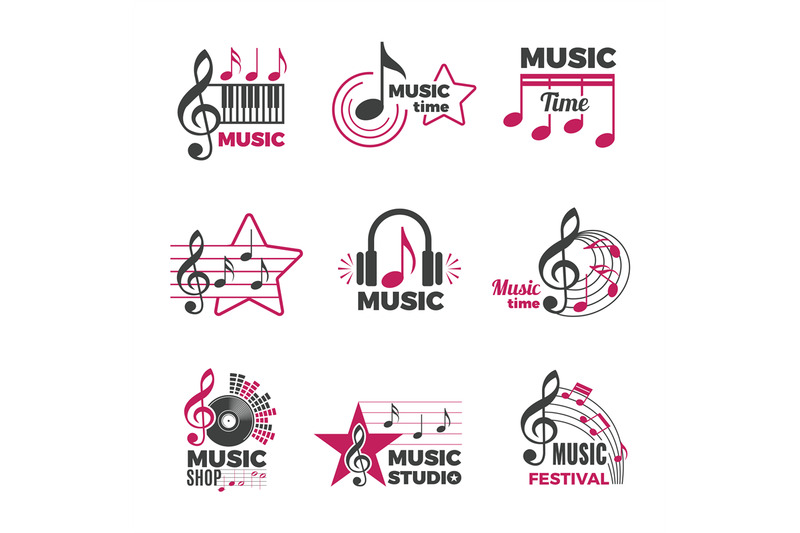 music-notes-logo-badges-with-song-and-sound-symbols-audio-podcast-rad