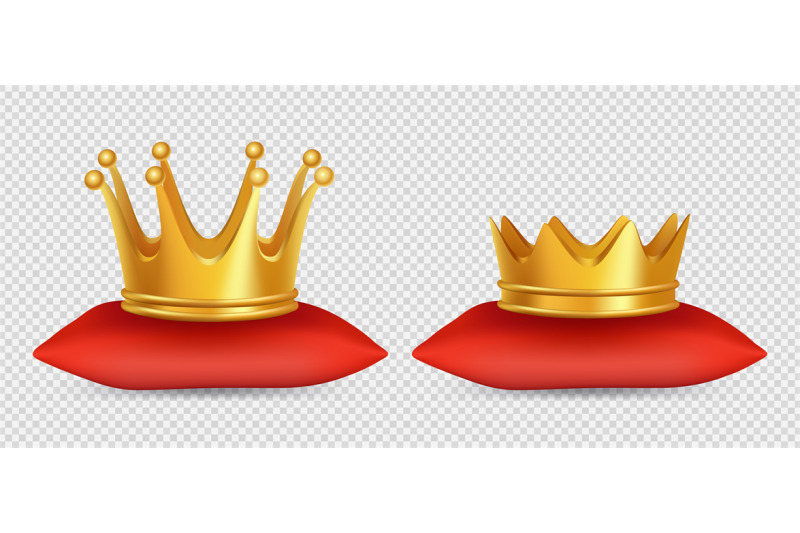 realistic-gold-crowns-vector-king-and-queen-crowns-on-red-pillow-isol