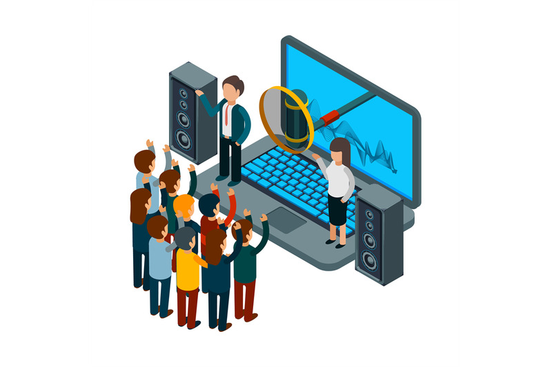 people-sing-choir-recording-song-vector-isometric-music-concept