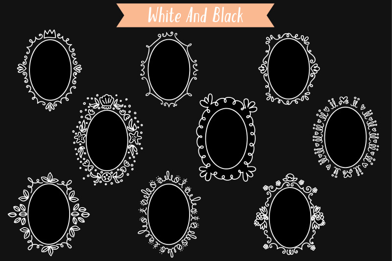 white-oval-doodle-frames-hand-drawn-round-border-wreath