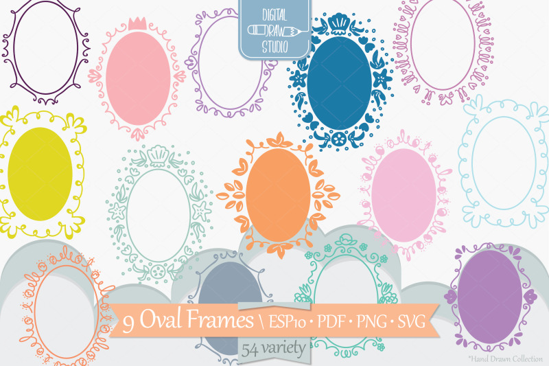 colored-oval-doodle-frames-hand-drawn-round-border-wreath