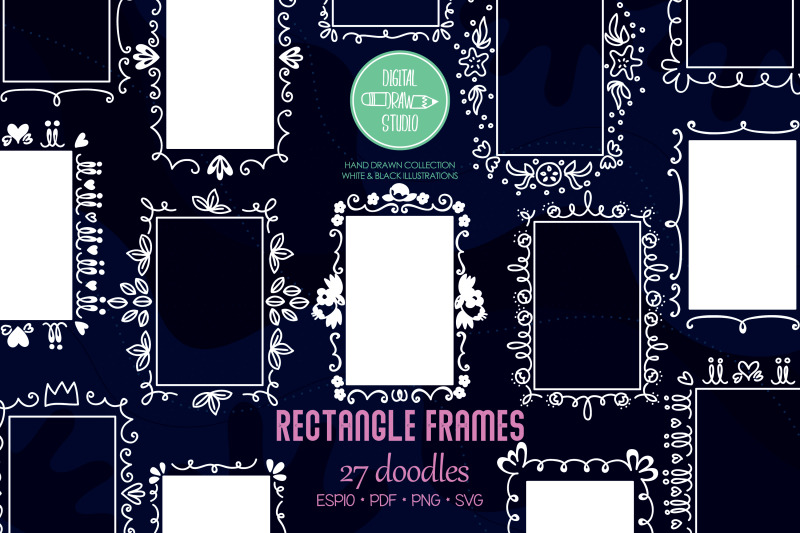 white-rectangle-doodle-frames-hand-drawn-oblong-border-wreath