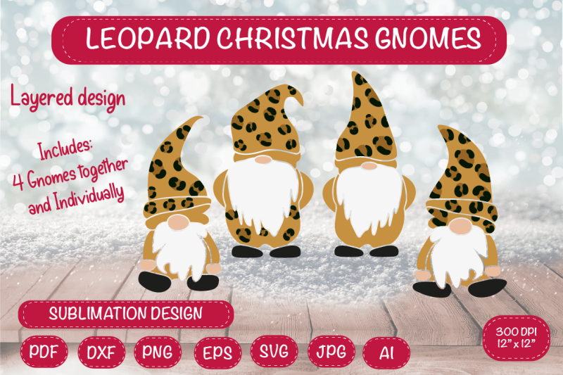 Leopard Christmas Gnomes. Gnome SVG. By Createya Design | TheHungryJPEG.com