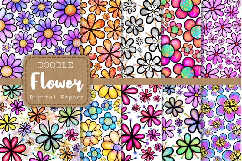 doodle-daisy-flower-digital-papers