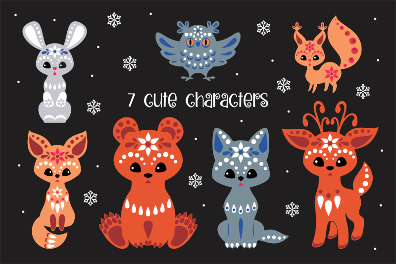 cute-forest-animals-in-ethnic-style-christmas-illustrations