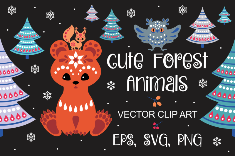 cute-forest-animals-in-ethnic-style-christmas-illustrations