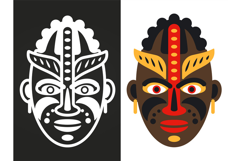 colorful-and-white-african-tribal-masks-vector-design