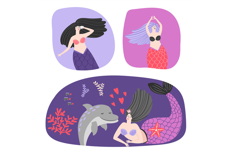 cute-mermaids-dolphin-seaweed-illustration