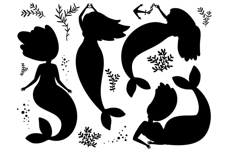 seaweed-and-mermaids-black-silhouettes