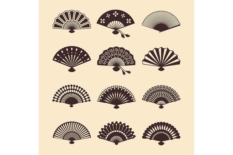 vintage-elegant-oriental-fans-of-set-vector-silhouettes