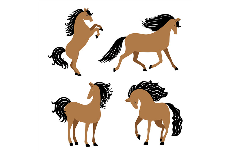 cartoon-horse-in-different-poses-vector-isolated-on-white-background