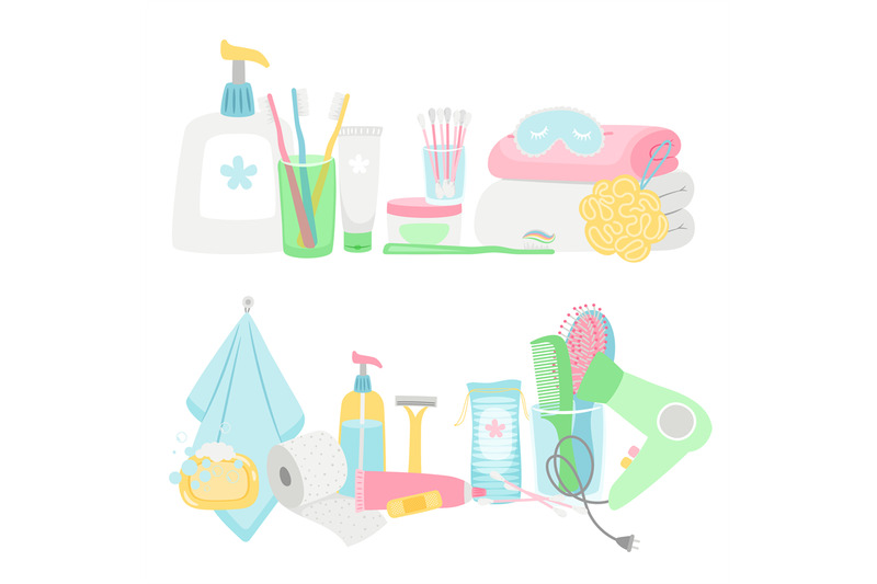 cartoon-hygiene-elements-and-accessories-vector-set