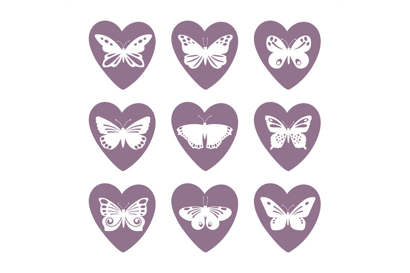 heart-icons-with-lace-butterfly-silhouettes-vector-set