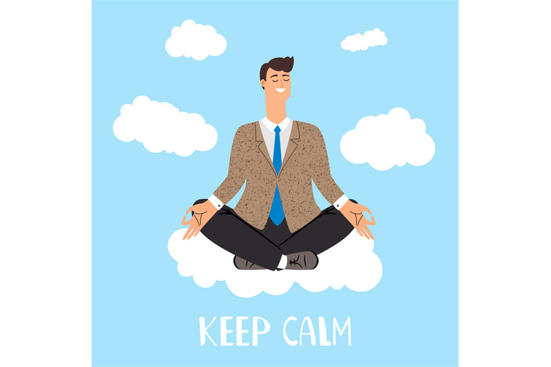 keep-calm-vector-concept-man-is-meditating-on-clouds
