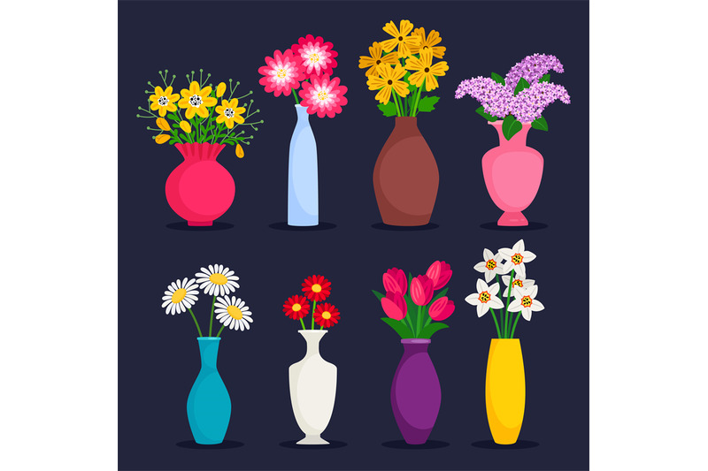 spring-and-summer-bouquets-in-vases-vector-collection